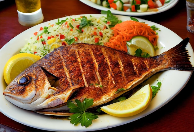 Foto pescado a la plancha con limón ia generativa