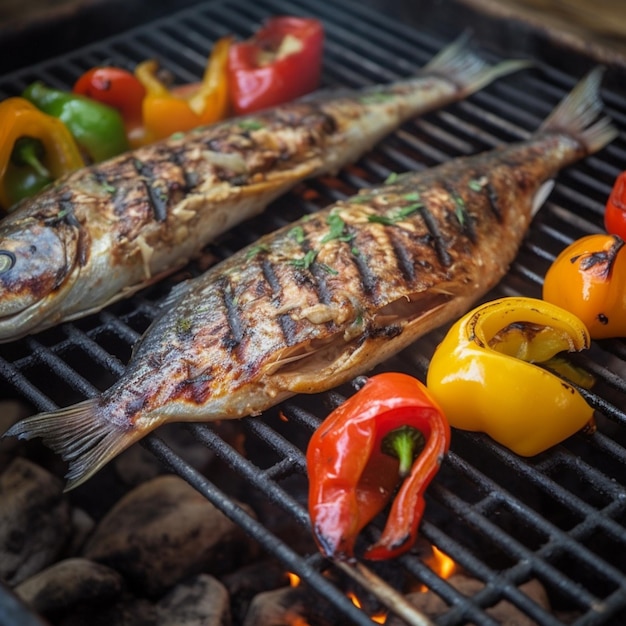 Pescado a la plancha a la plancha con pimientos