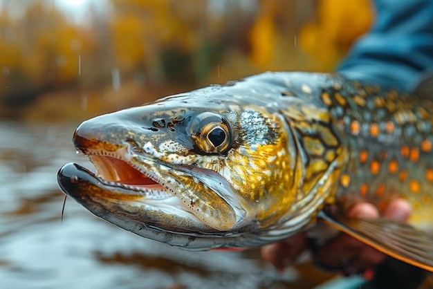 Foto pescado recién capturado en las manos de un pescador