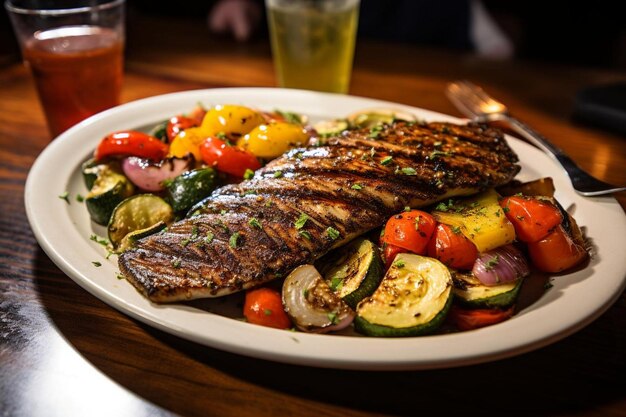 Pescado rojo con un lado de verduras a la parrilla fotografía de imágenes de pescado rojo de alta calidad