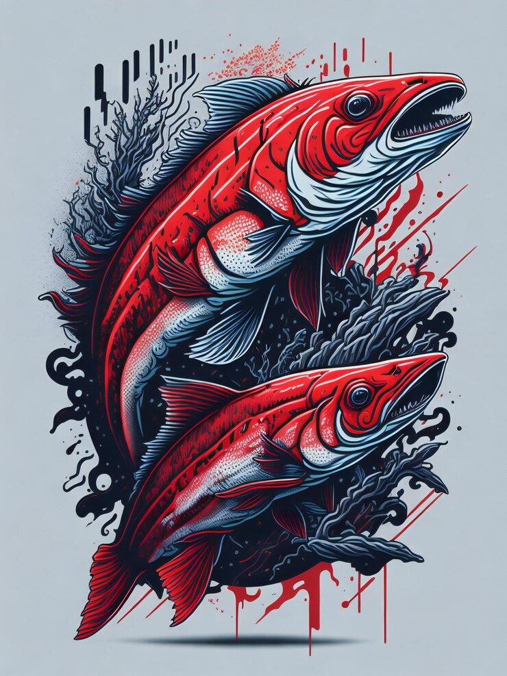 pescado salmón rojo con salpicaduras
