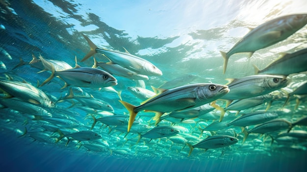 Pescado de sardinas sobre hielo en el mercado Pescado de sardina Generative Ai