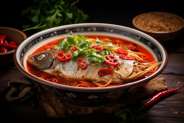 Pescado de Sichuan Una delicadeza ardiente infundida con repollo en vinagre Un plato característico de la cocina de Szechuan