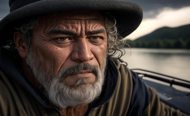 Foto un pescador cansado regresa del río después de su trabajo de pesca