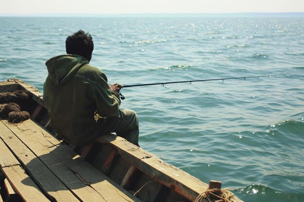 Foto pescador com uma vara de pescar