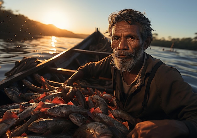 Foto los pescadores atrapan peces los pescadores muestran la antigua forma de las redes de pesca