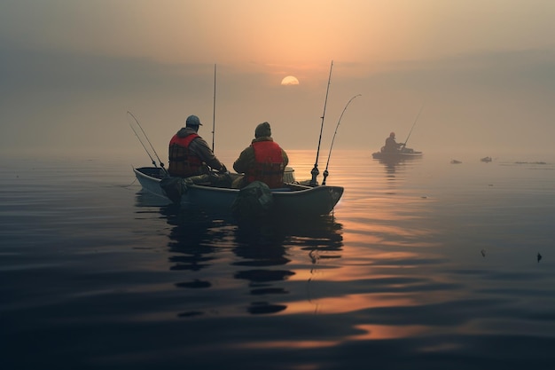 Pescadores en caiaques de pesca