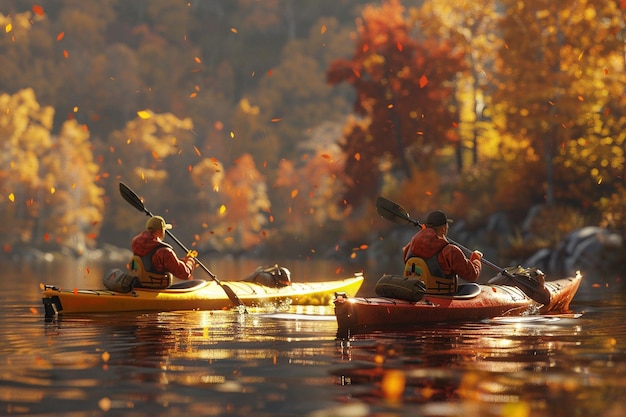 Los pescadores en kayaks octano render k UHD ar q