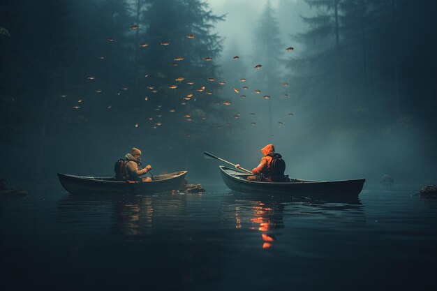 Pescadores en kayaks de pesca.