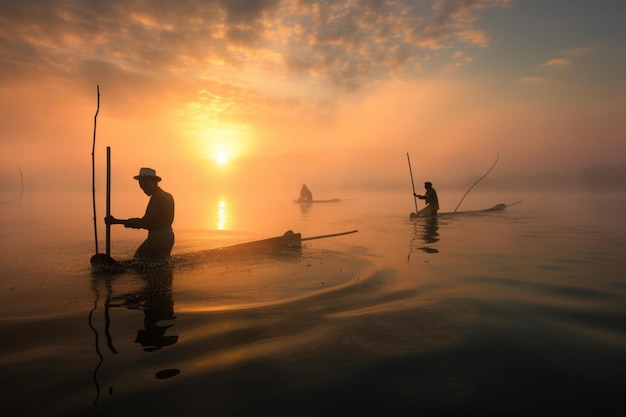 Pescadores lançando suas linhas na água