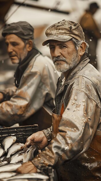 Foto pescadores vendiendo pescado fresco en un bullicioso mercado en chile mercado tradicional y cultural foto