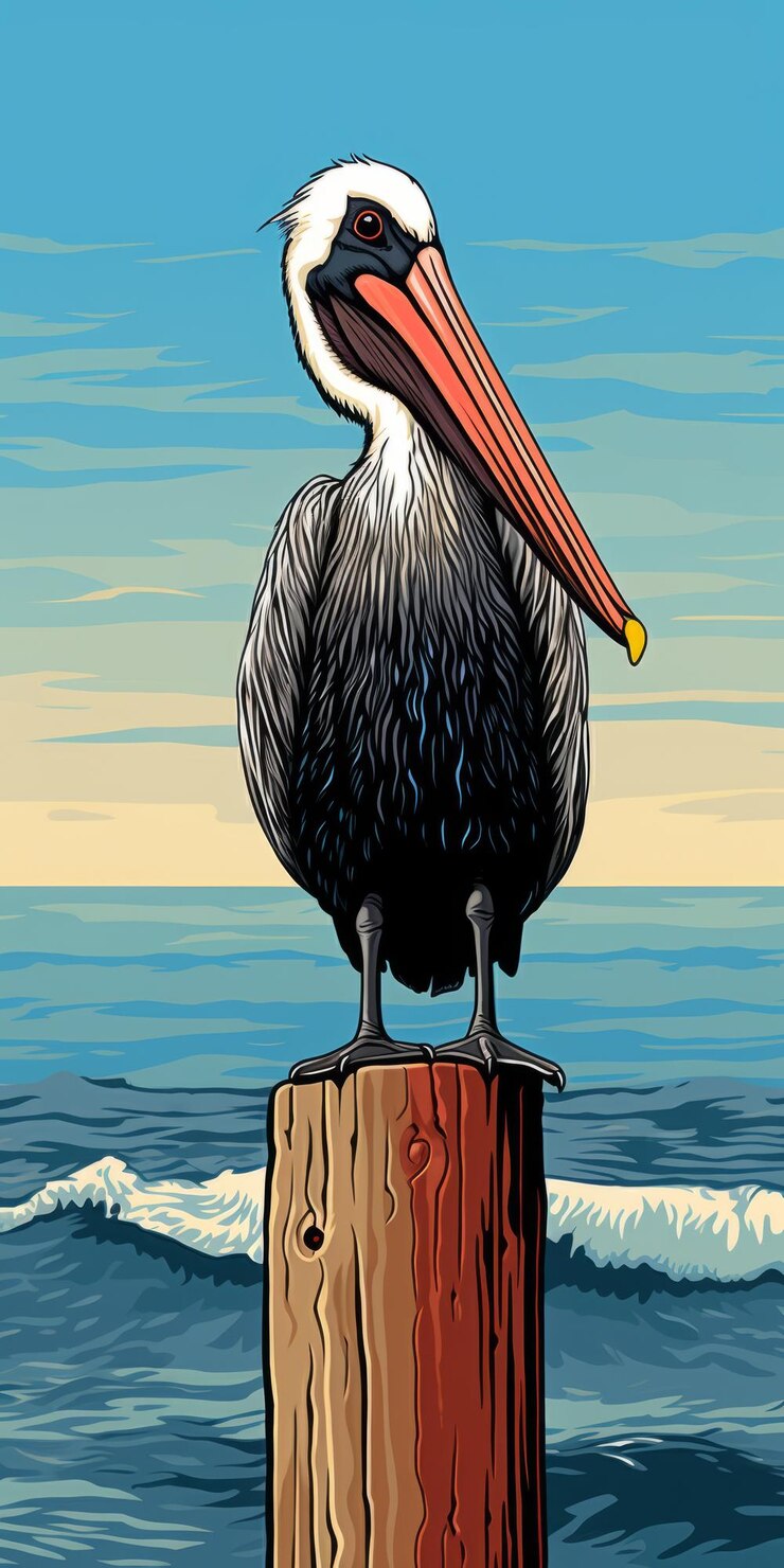 Foto pescados marinos animados diseño gráfico de pelícanos arte de carteles con sombreado detallado