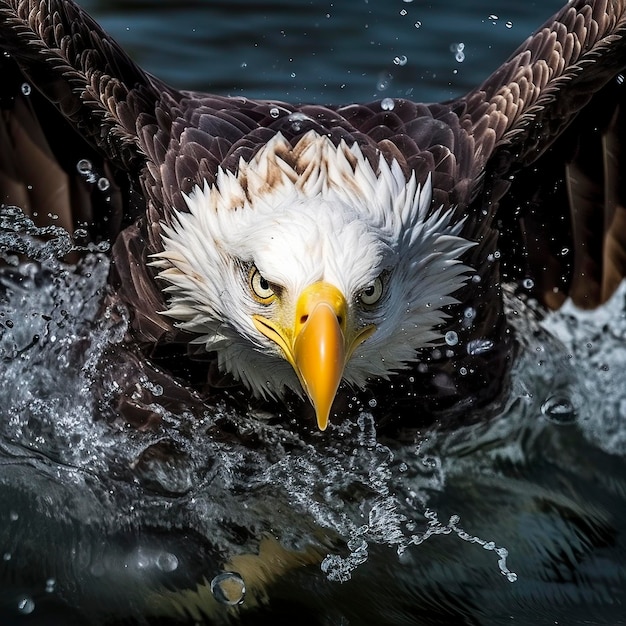 Pescar águila calva una cámara frente a un águila calva captura un pez fuera del agua al estilo del súper teleobjetivo ganador del concurso de National Geographic cerrar AI Generativo