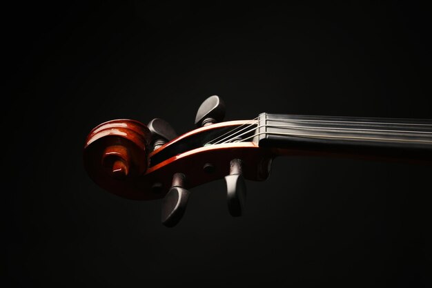 Foto pescoço de violino em fundo escuro