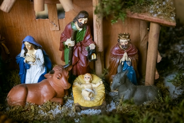 Foto pesebre navideño con el niño jesús guardería