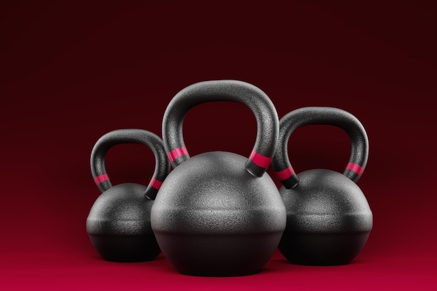 Foto pesos de treinamento em fundo isolado magenta ilustração 3d de halteres kettlebell