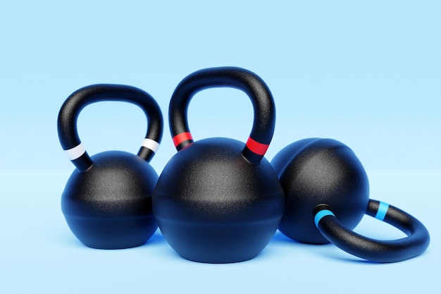 Pesos de treinamento no kettlebell de halteres de fundo isolado azul