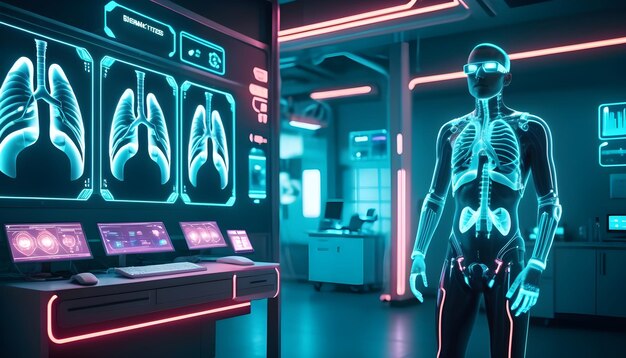 Pesquisa médica futurista ou cuidados de saúde pulmonar com diagnóstico 3