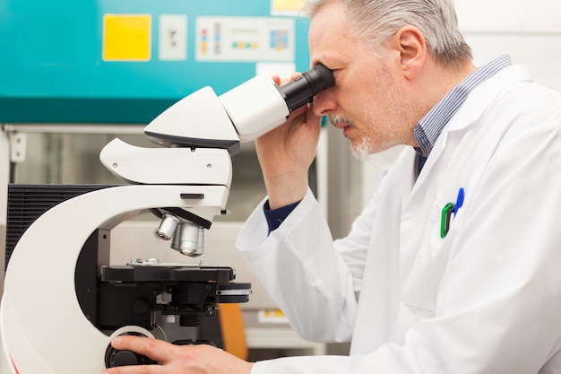 Pesquisador no trabalho em um laboratório