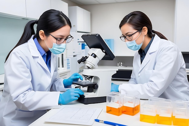 Foto pesquisadores que trabalham no laboratório clínico