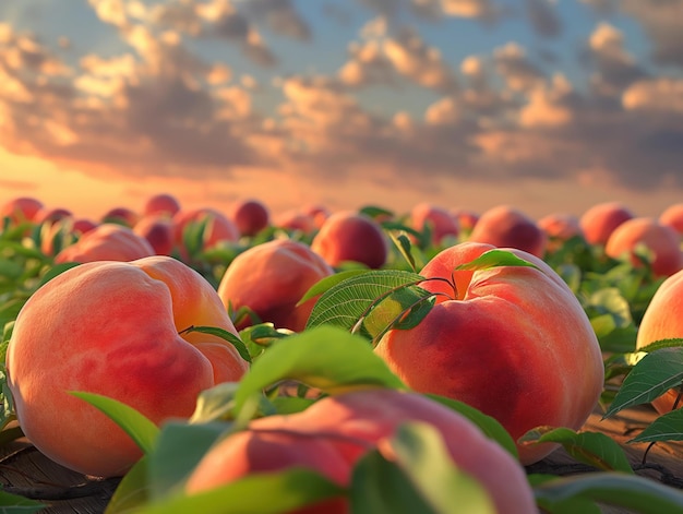 Pêssegos a brilhar no verão frutas vibrantes em primeiro plano vasto vazio por trás de fundo fundo b