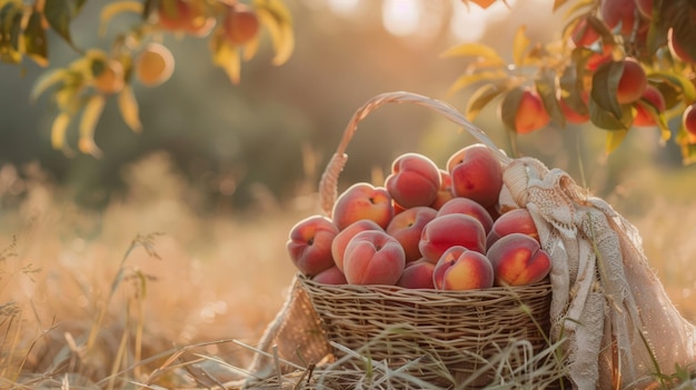 pêssegos na cesta produtos sazonais época de colheita