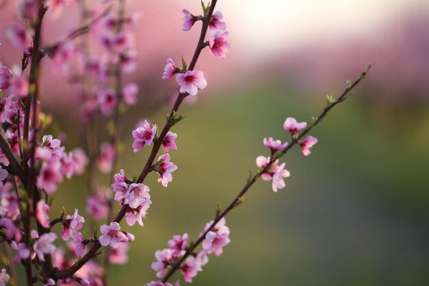 Pessegueiro-de-rosa em um jardim natural durante a floração