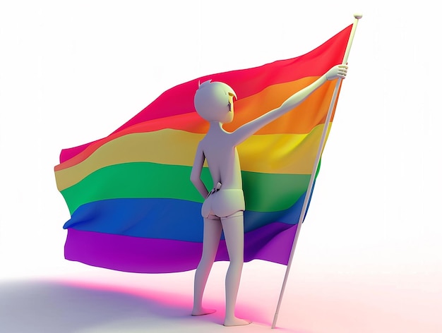 Foto pessoa 3d segurando uma bandeira arco-íris no estilo da masculinidade heróica whitcombgirls oshare kei