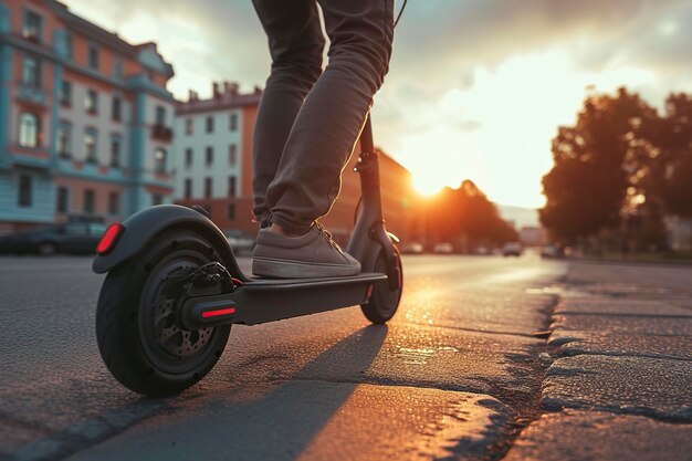 Pessoa a andar de scooter na rua da cidade