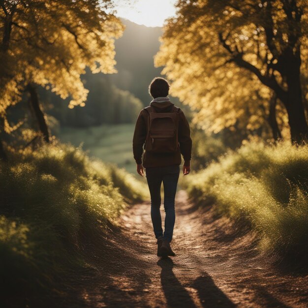 Pessoa a caminhar numa viagem sustentável