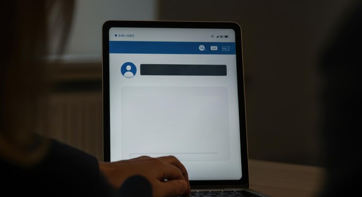 Foto pessoa a digitar no portátil abre a interface de e-mail no ecrã