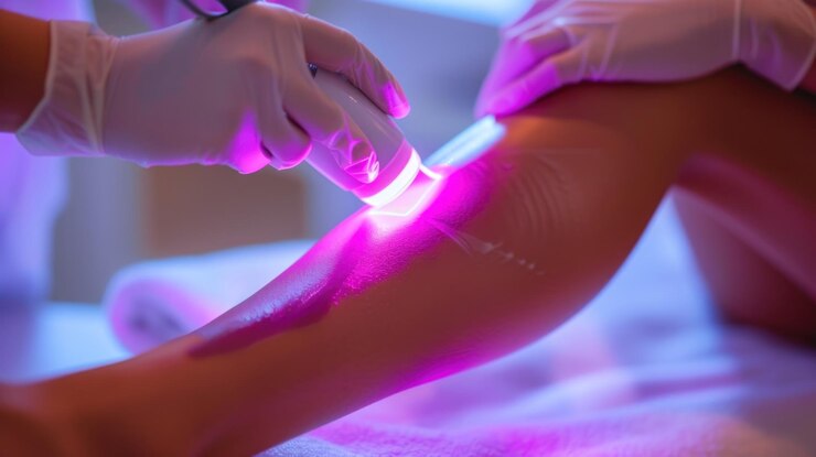 Pessoa a receber tratamento com laser no braço