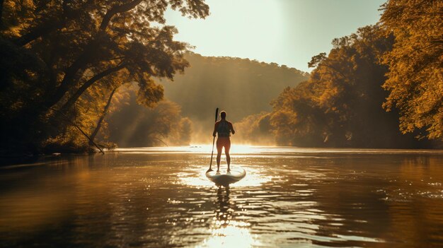 Foto pessoa a remar num rio