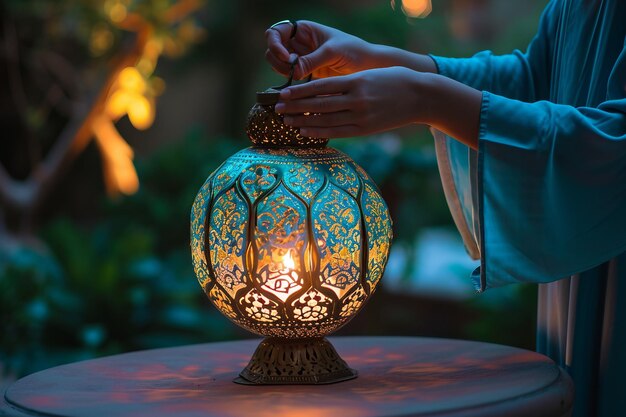 Pessoa acendendo lanterna tradicional do Ramadan
