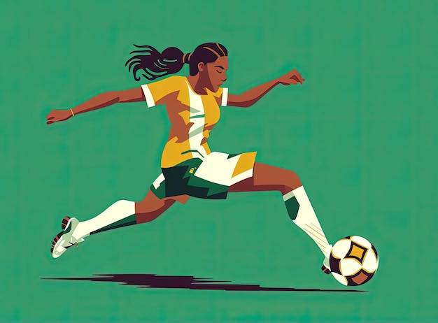 pessoa chutando a bola de futebol ilustração plana no estilo da iconografia feminista