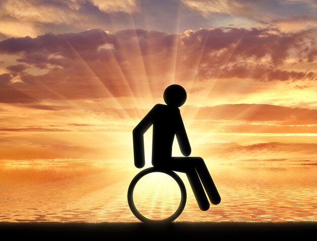 Pessoa com deficiência em um homem de ícone de cadeira de rodas. Conceito de deficiência