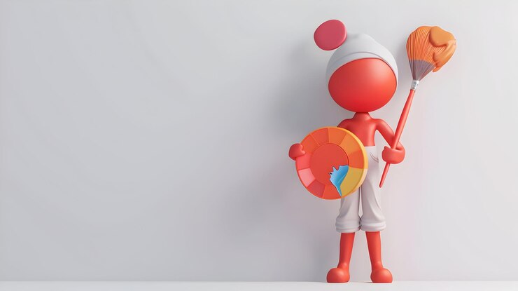 Foto pessoa com ícone plano 3d com pincel e paleta de cores para serviços de pintura eficientes e amigáveis