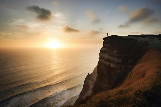 Pessoa com vista para o mar ao pôr do sol Generative Ai