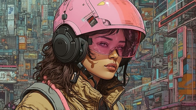 Pessoa de IA generativa em estilo de anime cyberpunk de óculos inspirado em Josan Gonzalez