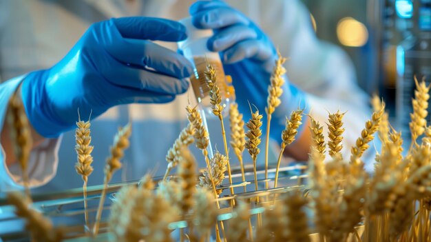 Pessoa de luvas azuis a trabalhar numa IA geradora de plantas