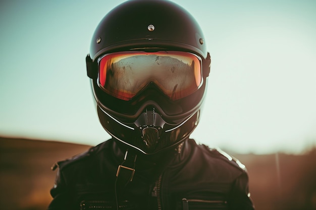 Pessoa em capacete e óculos preparando-se para começar seu passeio