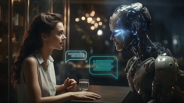 Foto pessoa falando ou conversando com robô ai tecnologia de transformador generativo pré-treinado gpt