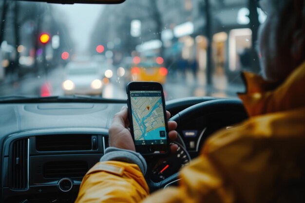 Foto pessoa no carro a usar telemóvel