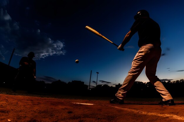 Foto pessoa no pôr-do-sol jogando beisebol generativo ai