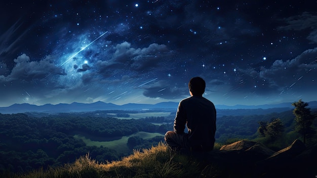 Foto pessoa olhando para as estrelas mostrando a maravilha e o temor do universo