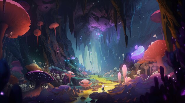 Pessoa perdida na ilustração de arte digital de caverna mágica Generative AI