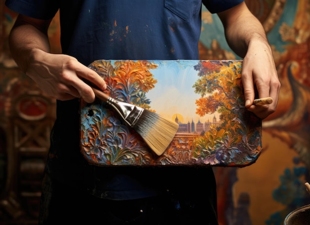 Foto pessoa pintando um quadro em tela