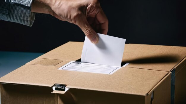 Foto pessoa que insere papel de votação na urna de votação