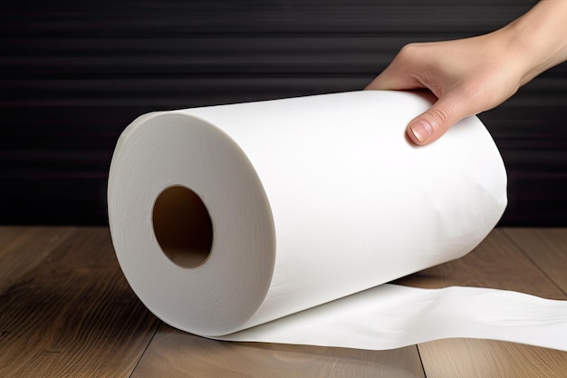 Pessoa rolando rolo de papel higiênico vazio em espiral perfeita
