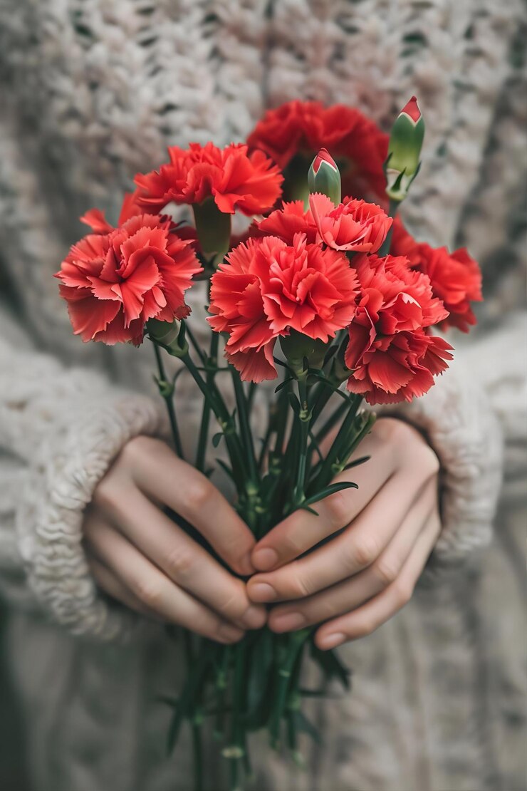 Pessoa segurando flores de cravos vermelhos